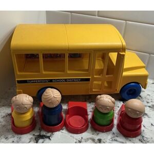 Vintage Tupperware Tuppertoys Yellow School Bus Convertible Classroom & 4 People
